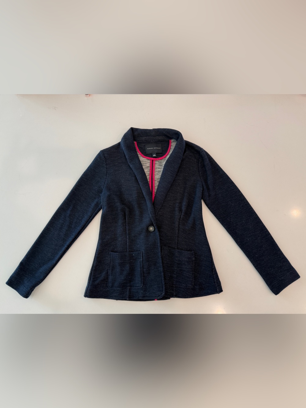 Banana Republic Navy Knit Blazer with Pink Trim